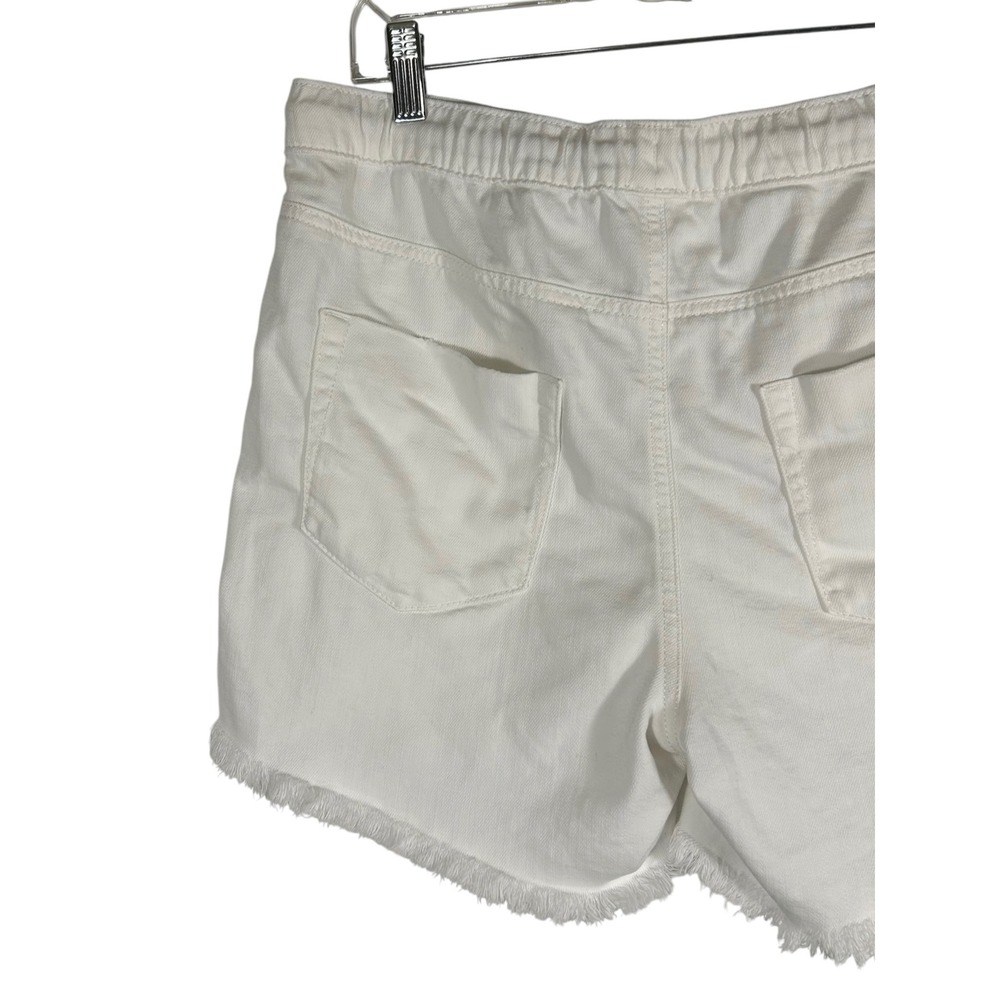 Aerie Womens White Distressed Denim Shorts Elastic Waist Rope Drawstring Size M - Picture 9 of 9